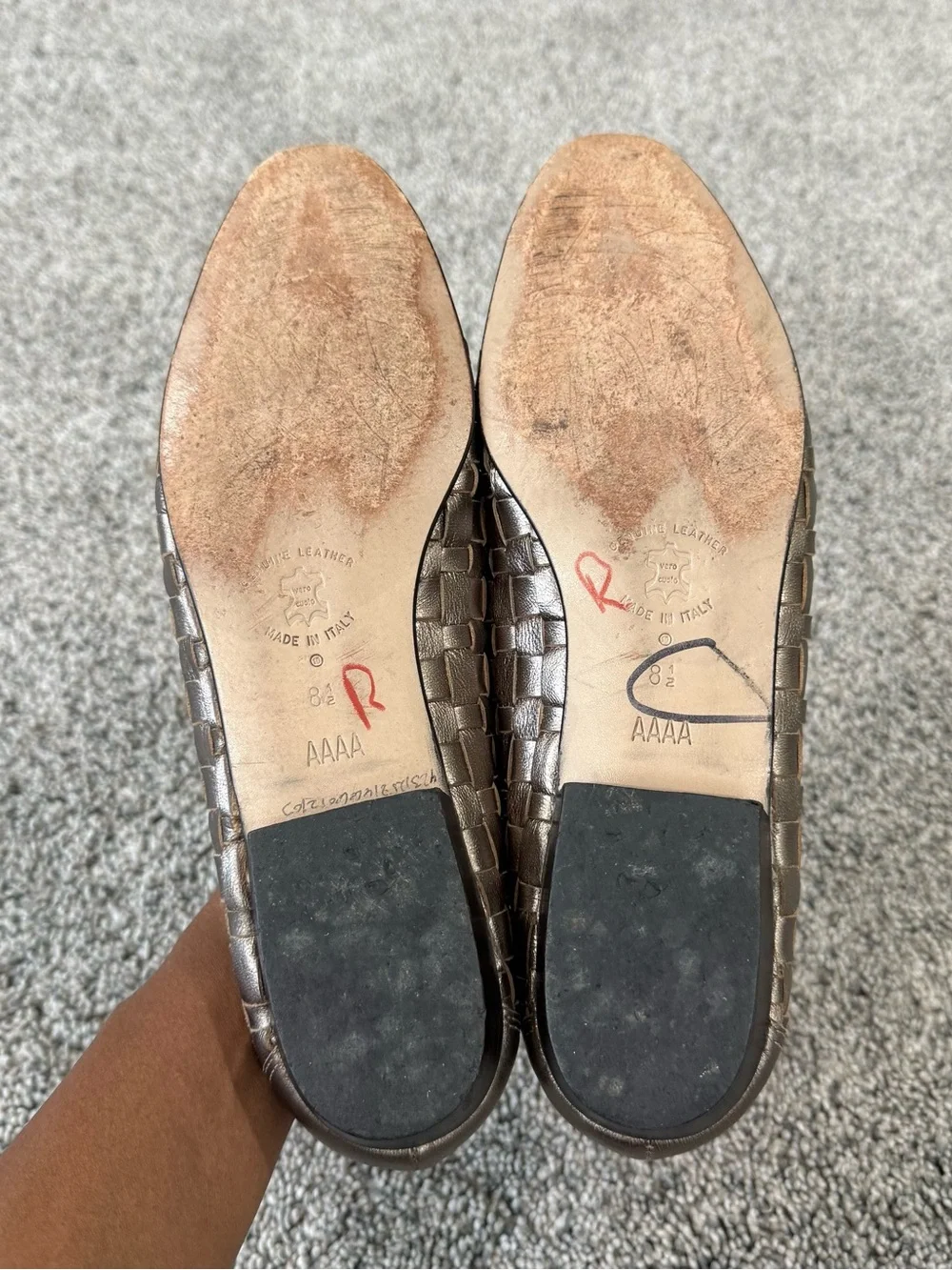 Amalfi Italy Metallic Genuine Woven Leather Flat Loafers Preppy Women’s 8.5 AAAA
